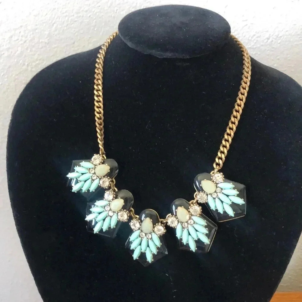 J. Crew Necklace Black onyx with turquoise and gold